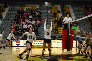 One of the UW Oshkosh women’s volleyball conference wins came against UW-La Crosse during Take Down Cancer. 
