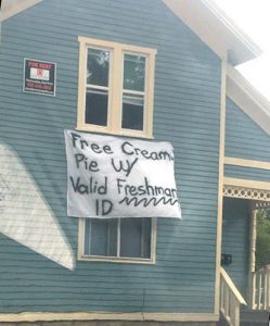 The controversial sign hung at a residence in front of Evans Hall during Fall 2016 move-in.