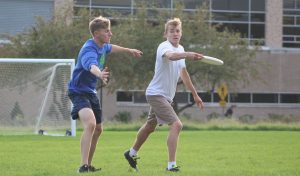 Drew Hildenbrand attempts to block Jason Hataj’s frisbee throw. 5F allows you to match with people with similar interests.