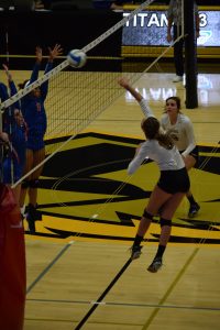 No. 9 Brooke Brinkman records one of her nine kills vs. the Pioneers. Brinkman recorded her 100th kill on Wednesday night and averages 2 kills per set on the season. 