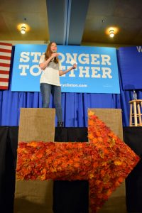 Chelsea Clinton speaks to an audience in Reeve about the importance of the coming election. Clinton’s visit led to mixed reactions.
