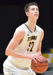 No. 32 freshman Adam Fravert prepares to shoot a free throw.