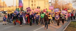 Participants of the eighth annual LGBTQ Ally March, hosted by the UWO LGBTQ Resource Center, march up Algoma Blvd. in solidarity with the community and the fight for equal rights.