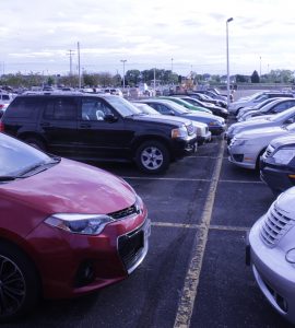 Cars fill up Gruenhagen’s parking lot. The beginning of RecPlex construction has taken away close to half of Gruenhagen’s parking lot spaces, leaving some students without parking spaces on campus. 