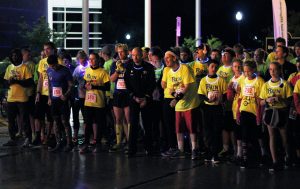 Runners prepare at the starting line to participate in the 5K.