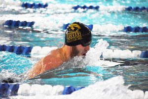 A UWO male swimmer takes part in the breaststroke during the Gene Davis Invitational at Lawrence University Nov. 18.