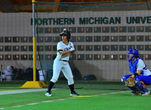 Junior outfielder Emma Fionda stands in the batters box and waits for the pitch in the Superior Dome. Over the weekend, Fionda went three-for-seven in 10 at-bats, earning a .429 average by driving in two runs and stealing one base.