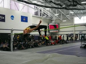 UWO junior Jake Skoien jumps over the current height to beat at Saturday’s meet in Whitewater. Skoien, who is a sprinter for the Titans, jumped to a height of 1.95 meters on the day, which was the ninth-highest seed but did not jump in the finals. 