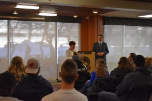 The Turkish Consul General Umut Acar speaking in the Gruenhagen Conference Center Friday, addressed many UW Oshkosh students on campus.