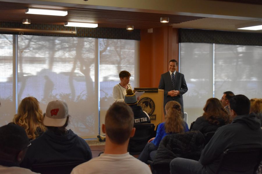 The+Turkish+Consul+General+Umut+Acar+speaking+in+the+Gruenhagen+Conference+Center+Friday%2C+addressed+many+UW+Oshkosh+students+on+campus.