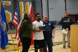 UWO Vice Chancellor Cheryl Green (LEFT) presents the Chancellor’s Spirt of Sport Award during opening ceremony.