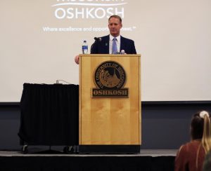 Keynote speaker Bill Conner addresses the audience during his session. Conner is an advocate for organ donation and has traveled cross country on bike in the name of awareness.