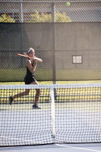 Leffler returns a ball to her opponent. Leffler lost the game 6-1, 6-2. UWO lost the contest 9-0 and sits at 0-1 in the WIAC standings. 
