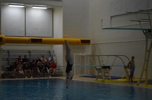 Diver Johnna Seelman shows her impeccable form entering the water.
