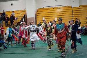 People participate in the UWO powwow, an American Indian gathering focused on dance, songs, family and friends.