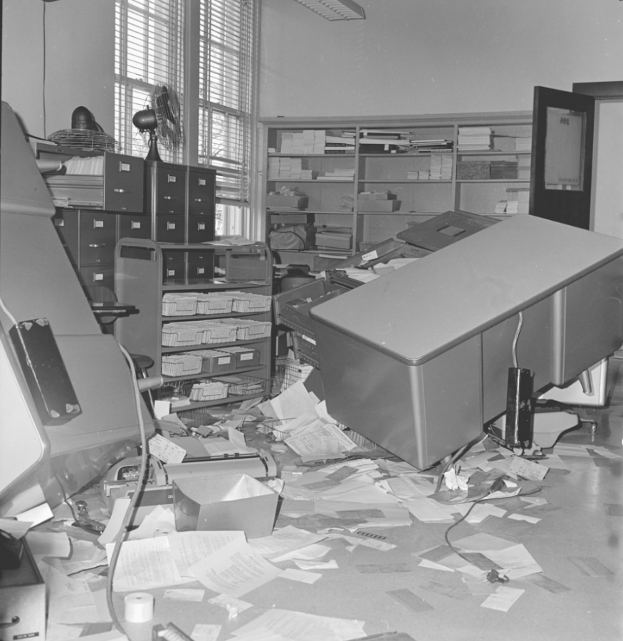 Pictured is the destruction that occurred in the office of Roger Guiles.