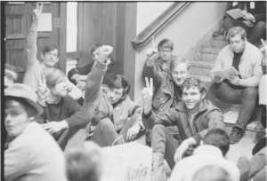 Students peacefully wait for President Guiles’ decision in Dempsey.