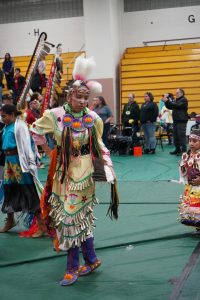 A dancer participates in the UWO Inter-Tribal Student Organization Wisconsin Hall of Fame Powwow in Albee Hall Saturday.