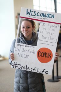 Bill Conner talks to students about his 2,600 mile bike ride and the importance of organ donation.