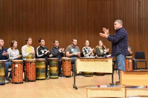 Students learn the basics of drumming