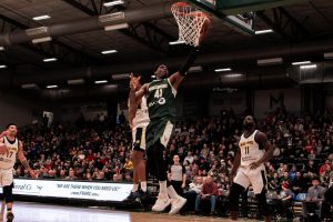Herd center Shevon Thompson goes up for a lay-up as he finishes with a career-high 32 points and 18 rebounds.