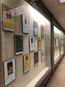 Plaques of leadHERs are displayed on the second floor hallway in Reeve Memorial Union in honor of Women’s HERstory Month celebrated on campus. 