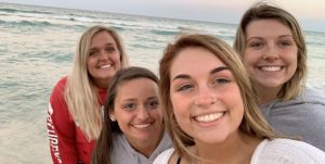 Peyton Moder (left), Calista  Wenzel, Taylor Russel, and Claire Fielding (right) all enjoy their time in Miami Beach, Florida.