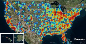 Data collected from 2017 is displayed in a heat map, which signifies human trafficking incidents reported to the National Human Trafficking Hotline and BeFree textline. According to statistics from the national hotline, there were 10,615 individual victims in 2017.