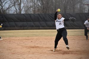 UWO junior Claire Petrus winds up for a pitch. 