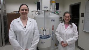 UWO senior Kara Gillette works with Assistant Professor of Chemistry Sheri Lense on CO2 conversion.  