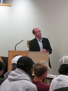 Karl Loewenstein presents during “Nazism, Racism and the Holocaust” panel discussion.