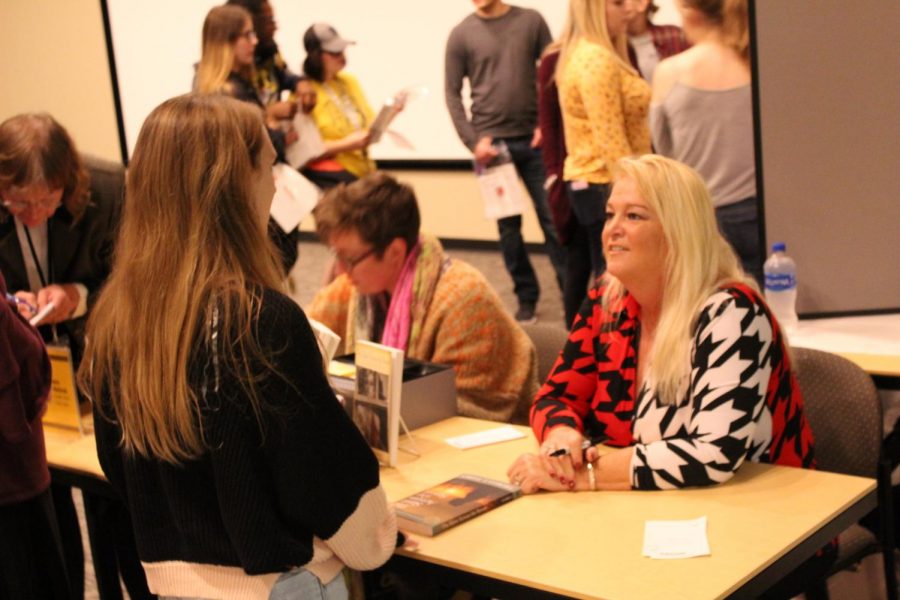 Theresa Flores, a survivor of sex trafficking, speaks with students in Reeve Memorial Union.