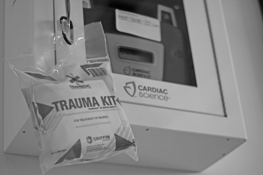 Stop the Bleed kits are attached to automated external defibrillators around the UWO campus.