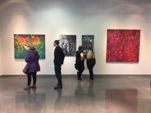 The UWO-Fox Cities’ Alyward  Gallery’s current exhibition features art by Andrew Linskens. Linsken’s large-scale, psychedelic paintings have a great volume of detail and color. The exhibition will remain at the Alyward Gallery through April 3. 