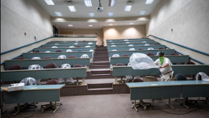 UWO Flickr — UW Oshkosh employees are busy preparing classrooms for social distancing.