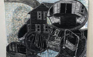 Courtesy of Lexi Langendorf | This printmaking and mixed media artwork by Gail Panske is one of 13 items in the exhibit.