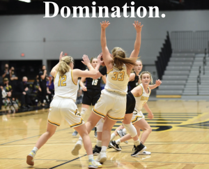 Courtesy of April Lee | Seniors Leah Porath (left) and Nikki Arneson (middle) defend the paint against Whitewater as Oshkosh takes the game by a score of 69-51 at Kolf on Feb. 12.