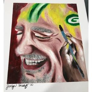 Courtesy of Natalie Johnson
Jordyn Husseys award-winning painting depicting her
family’s gameday tradition of painting her father’s bald head to
look like a Green Bay Packers football helmet