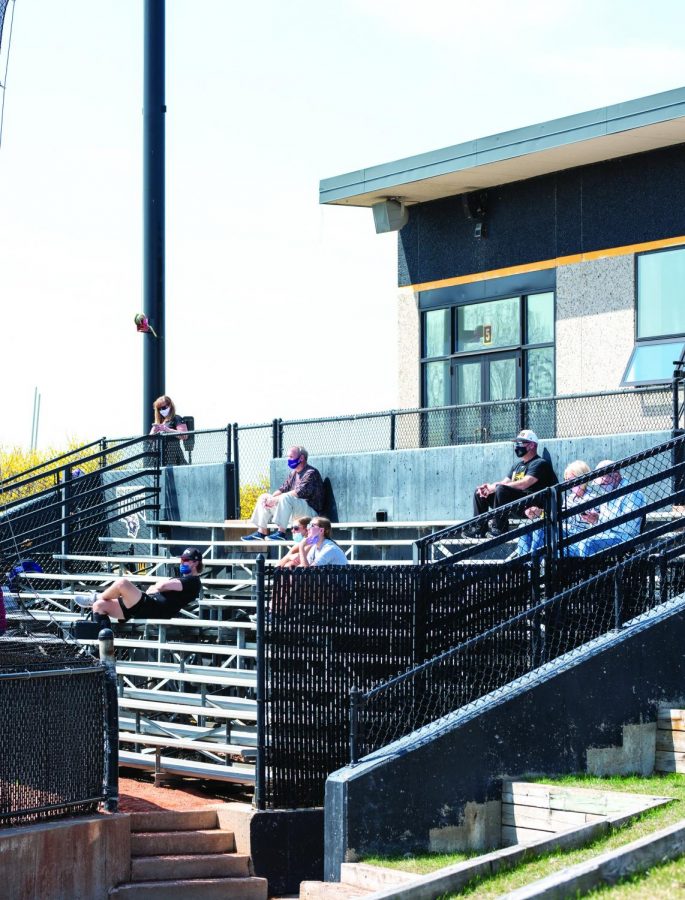 April Lee / Advance-Titan
Fans were seen on the bleachers at a UWO athletic event for the first time since the winter season of 2020. The change comes following an update in WIAC spectator policy
