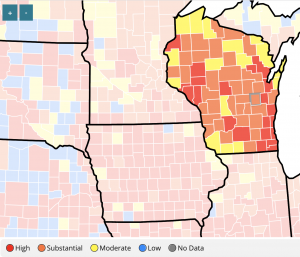 Screen shot showing Wisconsin and Winnebago County on the CDC COVID Data Tracker