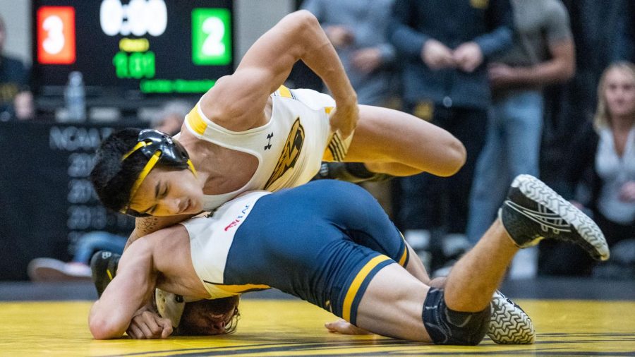 Courtesy of UWO Athletics
Luc Valdez dominates his opponent on top at the Chancellor’s Cup.