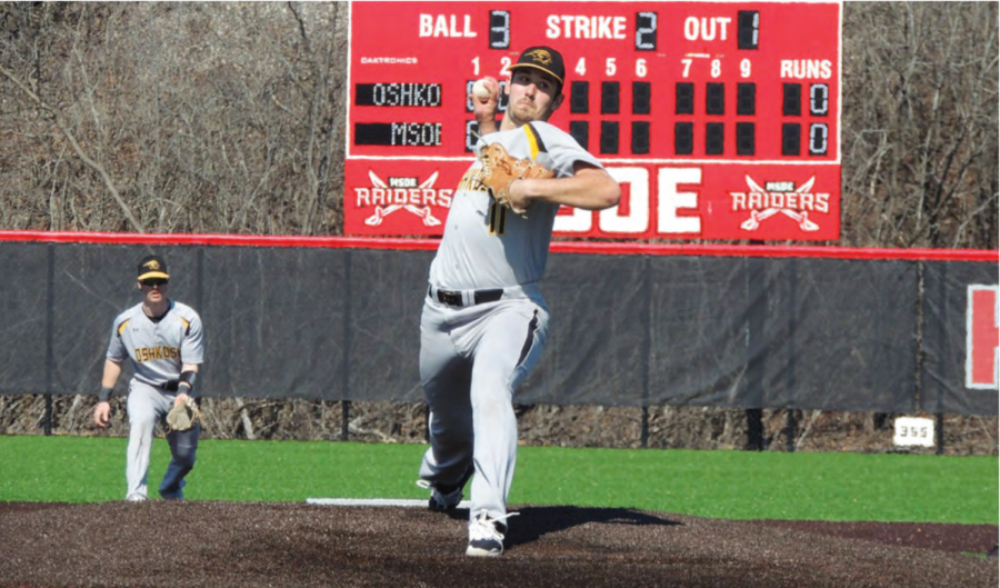 Courtesy of UWO Athletics
Orth struck out eight batters in UWO’s 3-0 win over MSOE in the first game of Sunday’s doubleheader. Orth, a senior, is 3-1 with a 2.93 ERA this season.