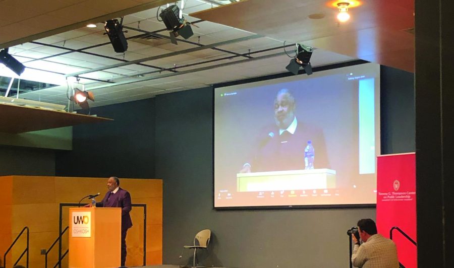 Lexi Langendorf / Advance-Titan
Anthony Ray Hinton speaks to UWO students about the 30 years he wrongfully served on death row for a crime he didn’t commit in 1985 in Birmingham, Alabama. 