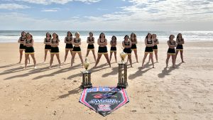 Courtesy of UW Oshkosh Today
The UWO dance team poses together on Daytona Beach, Florida. This was the team’s first national championship, and they took first in Poms and third in Jazz.