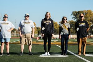Photo: Morgan Feltz/Advance-Titan — Distinguished Alumni and Outstanding Young Alumni were recognized during the Homecoming game.