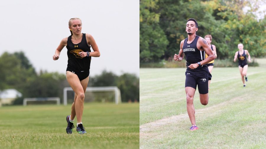 Courtesy of UWO Athletics -- Amelia Lehman (left) and Steven Potter (right) qualified for the Division III cross-country championships after both placing 12th in the North Regional meet.
