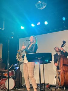 Sharel Cassity performes with a jazz quartet in Titan Underground.