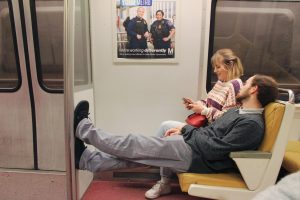 Katie Pulvermacher / The Advance- Titan — Fourth-year student Owen Peterson falls asleep on the metro ride by third-year student Mattie Beck as the Washington D.C. trip concludes.