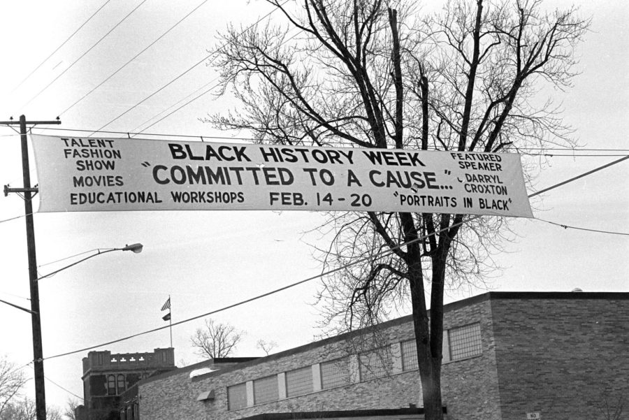 Courtesy UWO Archives — A banner announced activities during Black History Week, which has since been expanded to a month-long event.