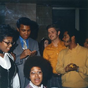 Courtesy UWO Archives — Muhammad Ali talks to students and fans during his April 1, 1971 visit to UWO.